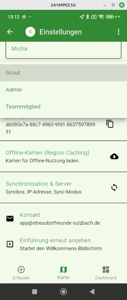 Screenshot: Rolle wählen